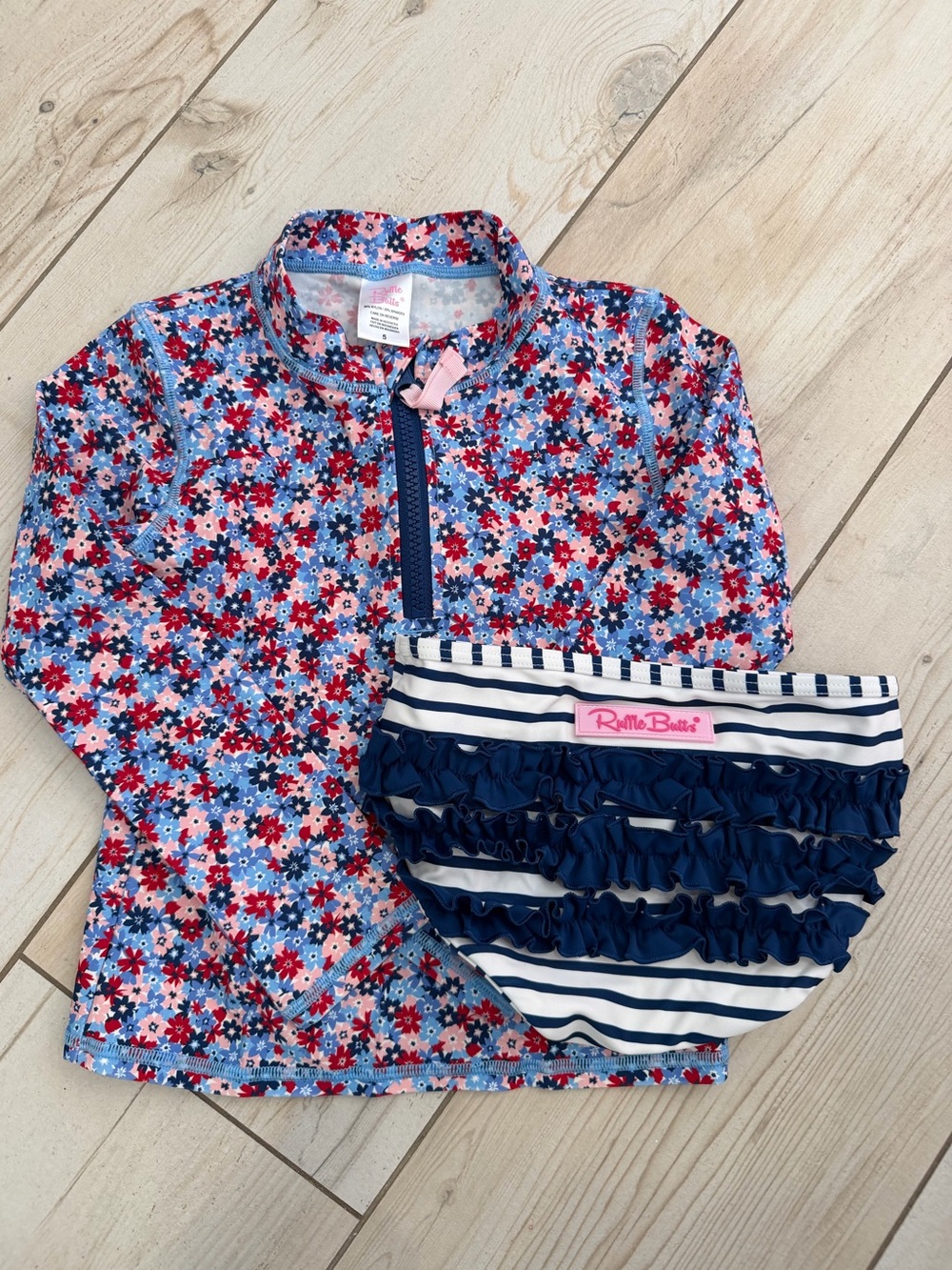 RuffleButts Girls' Red White & Bloom Swim